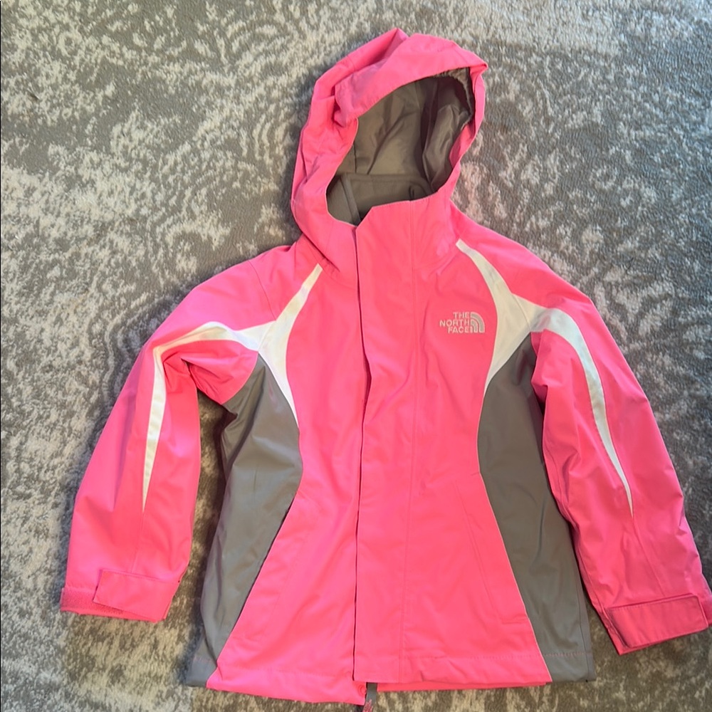 The North Face Pink and Gray Raincoat Waterproof Hooded Design